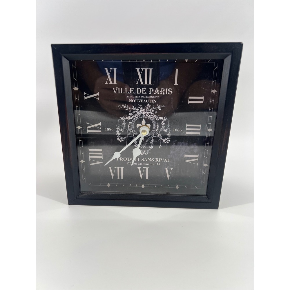 Ville De Paris Table Clock Square Black French Vintage Style Roman Numerals 7.5"